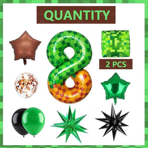 Pixel Miner Number Foil Balloon Green 40 Inch Large Mylar