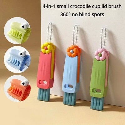 3 in 1 Cute Petal Cup Lid Cleaning Brush Set Mini Cup Bottle