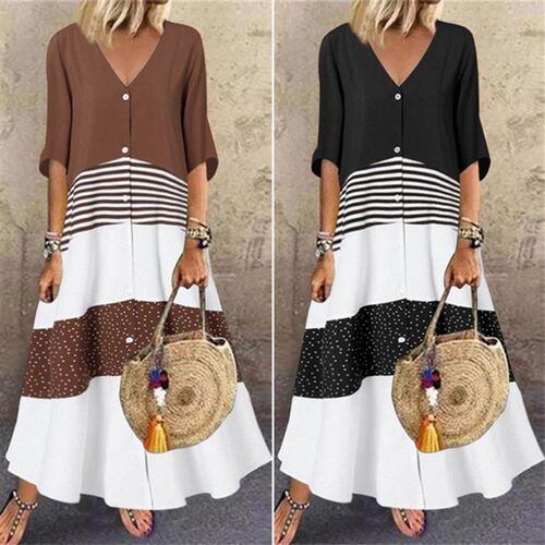 2023 Summer Womens V-Neck Half-Sleeve Large Skirt Skirt Pol