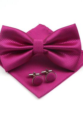 Mens Formal Solid Color Polyester Bowtie Pocket Square Cuffl