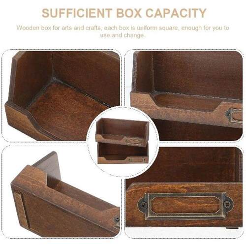 2 Pcs Storage Box Wooden Desk Organizer Coffee Color Craft