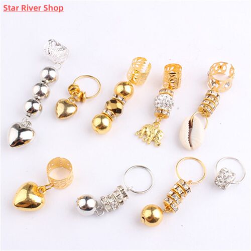 5pcs Metal African Hair Rings Beads Cuffs Tubes Charms Dread