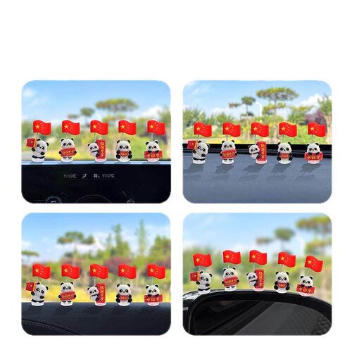 Car Dashboard Patriotic Panda with Small National Flag Ornam