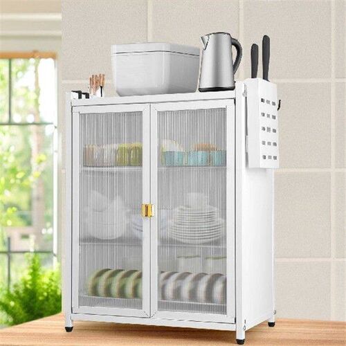 Metal Countertop Cabinet Dual Striped Glass Doors