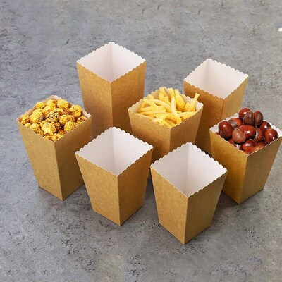 12 Pieces Pure Brown Kraft Popcorn Boxes Container Birthday