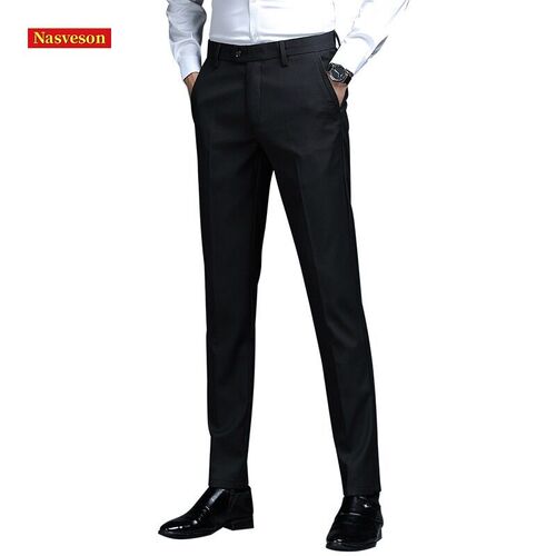 High-end Mens Western Pants Slim-fit Straight-barrel Spring