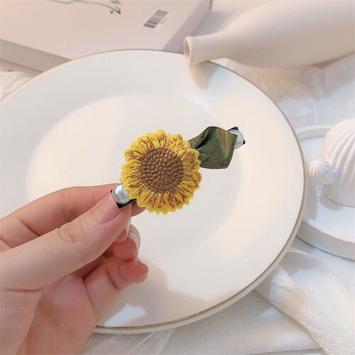 Sunflower Side Clip Cute Pearl Flower Hairpin Charm for Girl