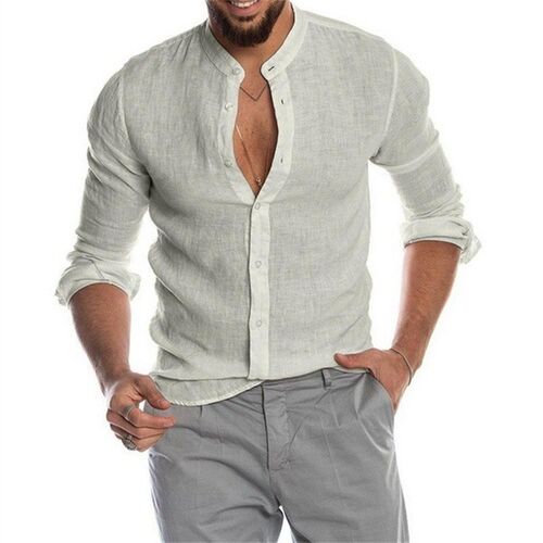 S-5XL!2023 Summer New Mens Solid Color Linen Casual Shirt C