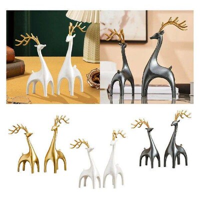 Set of 2 Reindeer Deer Statues Tabletop Decoration Desk