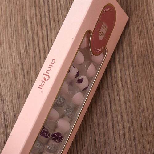 24PCS Fake Nails Reusable Stick On Nails Press on Full Cover