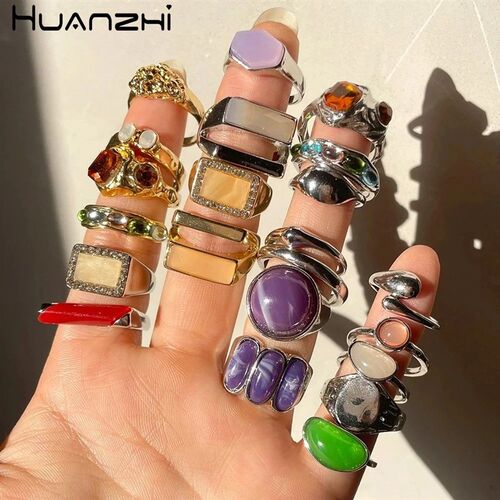 HZ 2023 New Korea 5pcs/set Colorful Stone Rhinestone Metal C