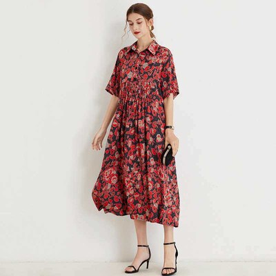 Large Size Dress Womens Summer New Small Lapel Stylish Fash
