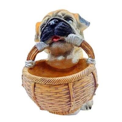 Sitting Dog Holding Basket Entrance Key Dog Storage Basket