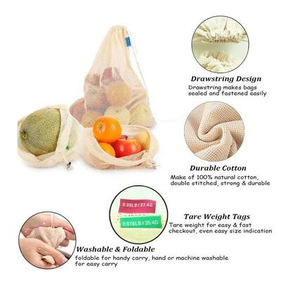 Cotton Mesh Vegetable Bags Produce Bag Reusable Cotton Mesh