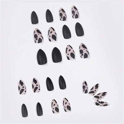 24Pcs/Box Fake Nails Leopard Print Stiletto False Matte Bla