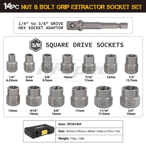 Hi-Spec 14pc Nut and Bolt Extractor Damaged Screw Remover Im