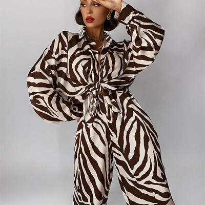 Clacive Fashoin Stripes Pants Set Women Autumn Loose Long Sl