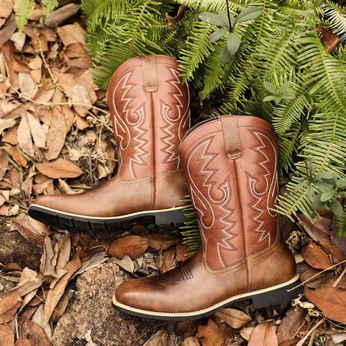 Mens creative pattern embroidered retro rope boots, wide-to