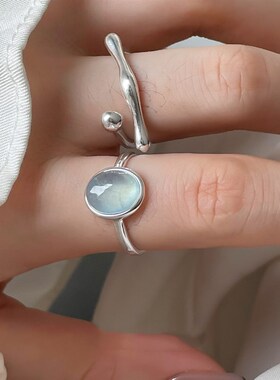 925 Sterling Silver Oval Blue Stone Rings For Women Counple