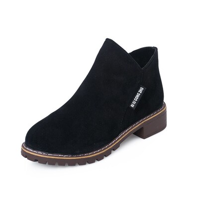 Retro Short Boots Women Chunky Flat Martin Boots Side Zipper