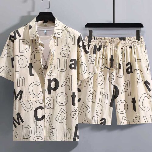 Plus Size Mens English Letter Short-sleeved Shirt Set Mens