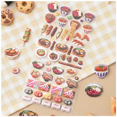4 Pcs Sweet Food Chocolate Sushi Bread 3D Puffy Stickers Jou