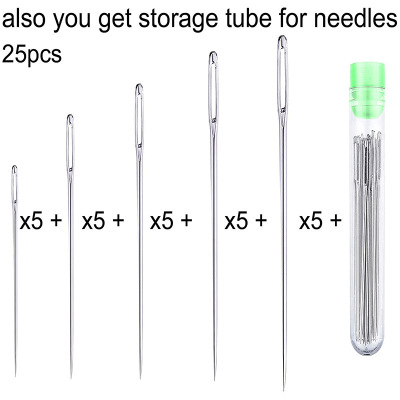 25 PCS stainless steel Large Eye Stitching Needles - 5 Sizes