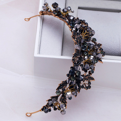 Baroque Handmade Black Crystal Beads Bridal Tiaras Crown Rhi