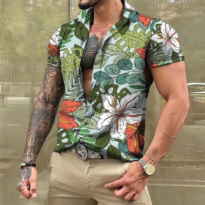 Shirts And Blouses Hawaiian Mens Shirt Tropical 3D Print Ca