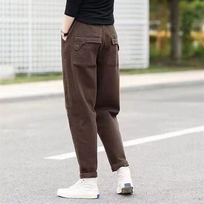 Twill Harem Pants Elastic Waist Working Pants Slimming Fashi