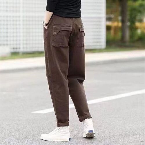 Twill Harem Pants Elastic Waist Working Pants Slimming Fashi