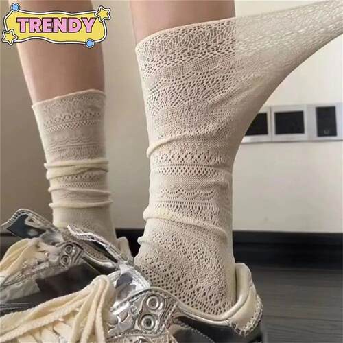 Sweet Mesh Hollowed Out White Pile Socks Transparent Thin La
