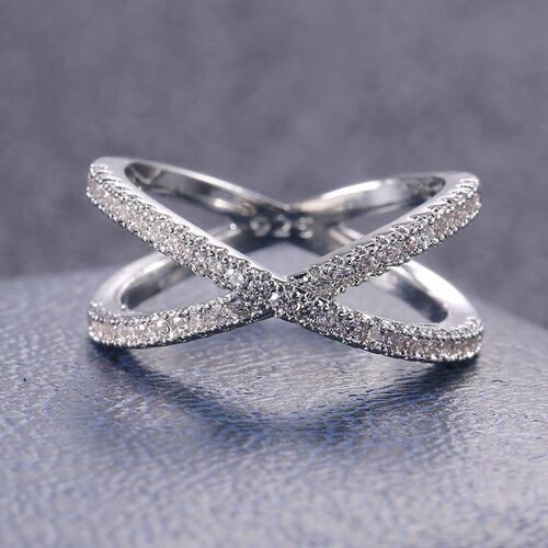 Huitan Luxury Cross X Shape Women Engagement Ring Full Paved