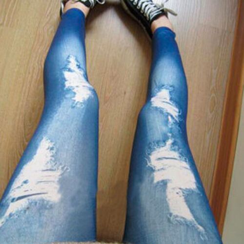 New Black/Blue Leggings Women Fashions Destroyed Leggings Je