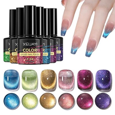 6pcs Cat Eye Gel Nail Polish Set, Reflective Magnetic Gel Po