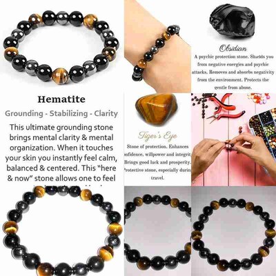 Natural Black Obsidian Hematite Tiger Eye Beads Bracelets Me