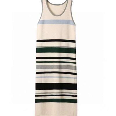 Korean style lazy style striped sleeveless vest long dress f