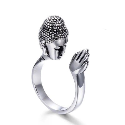 Fashion Alloy Metal Unisex Buddha Buddhism Head Ring Women M