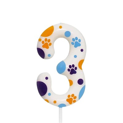 Blue Dog Paw Themed Birthday Candles, Number 2 Paw Print