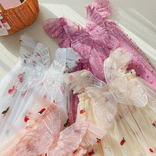 Childrens Cute Puffy Fairy Dress Girls Mesh Suspender Dress