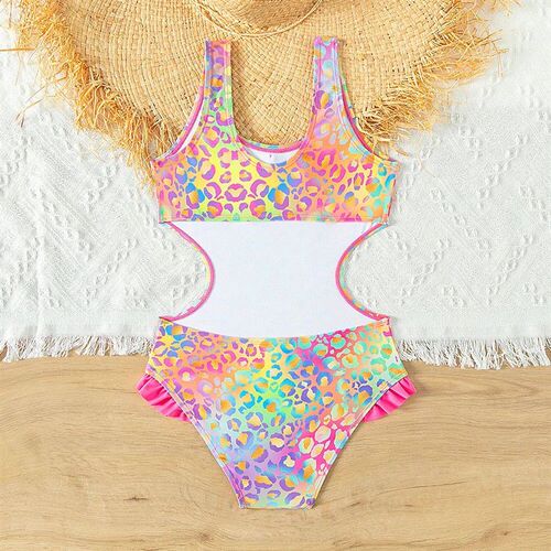 Bright and colorful girls swimwear with bow ruffle one-piece