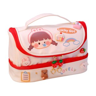 Large Capacity Pencil Case 3 Compartment Pouch Pen Bag Doubl