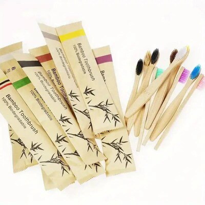 5pcs Bamboo Biodegradable Toothbrush Manual Wooden HandleToo