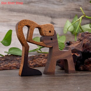 Handmade Wood Dog Decor Sculptures Craft Creative Figurine O