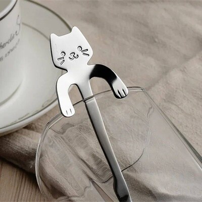 Stainless Steel Coffee Spoon Lovely Cute Cat Shape Teaspoon