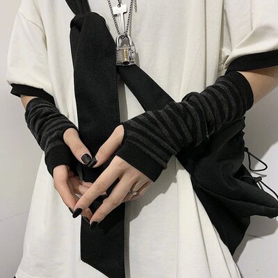 Black Punk Long Fingerless Gloves Cuff for Women Men Outdoor