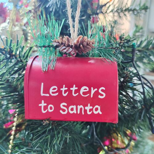 Creative Metal Iron Red Mailbox Hanging Ornament Christmas T