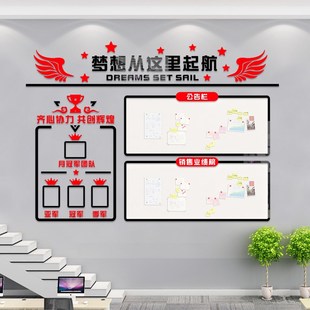 办公室公司文化墙布置公告栏销售业绩展示荣誉榜团队励志墙贴立体