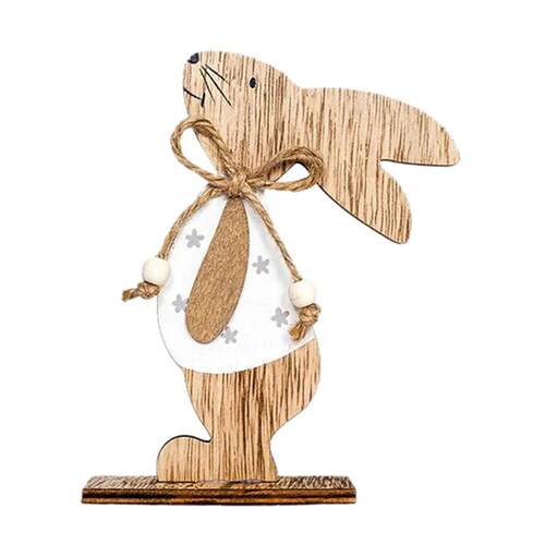 New In Wooden Easter Rabbit Standing Bunny Wood Craft Orname
