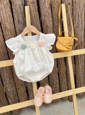 Summer Infant Girls Fashionable Thin Bodysuit Flutter Sleeve